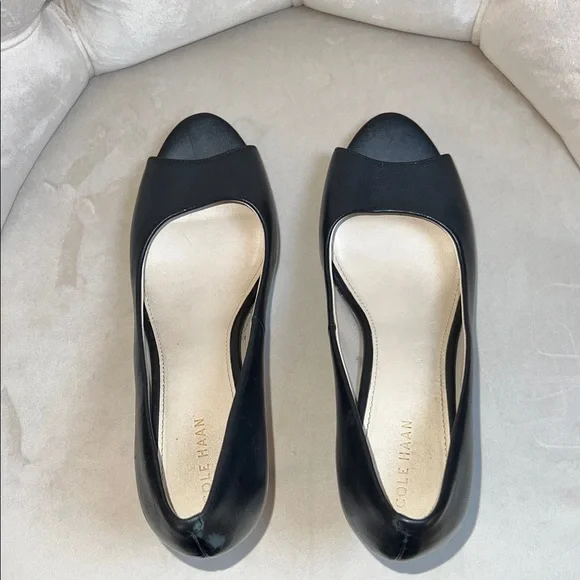 Cole Haan Black Peep-Toe Heels - Picture 4 of 10